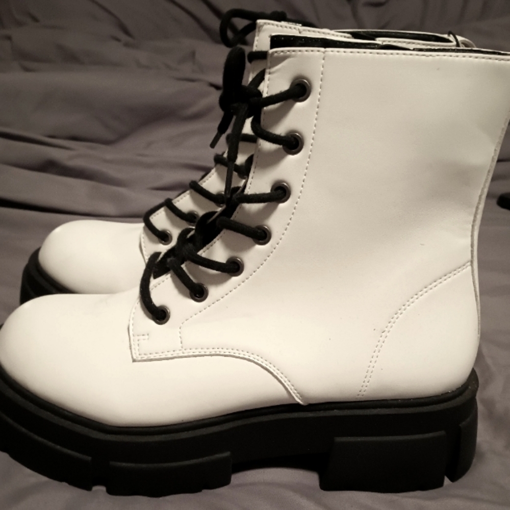 NOBO White Combat Boots with Black Soles